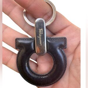 Salvatore Ferragamo Black and Silver Keychain with COA